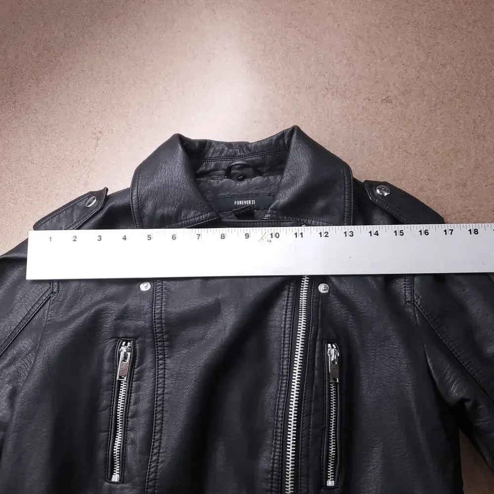 Forever 21 Biker Jacket Women S Black‎ Faux Leather Removable Sherpa Grunge Y2K